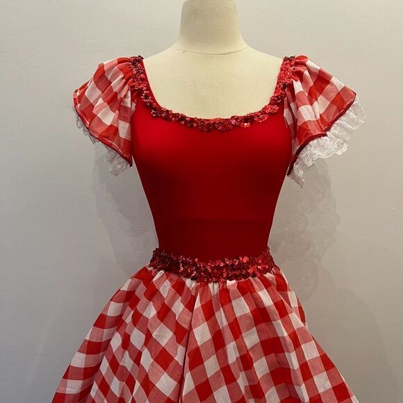 Vintage 90s Dolly Parton Picnic Southern Plaid Dance Figure Skating Costume - Picture 6 of 13